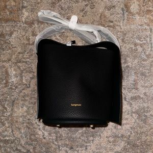 Songmont Black Pebbled Leather Shoulder Bag with Gold Logo